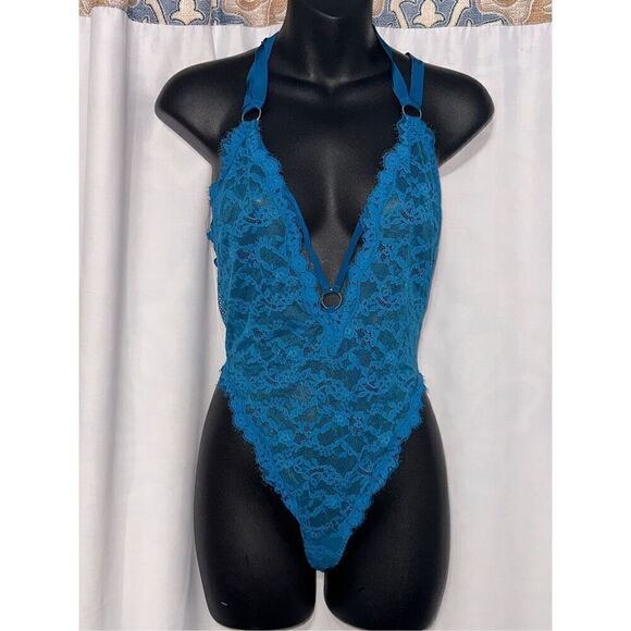 EXCELLENT CONDITION Victoria's Secret +size small TEDDY foil TEAL turquoise blu - Picture 1 of 7